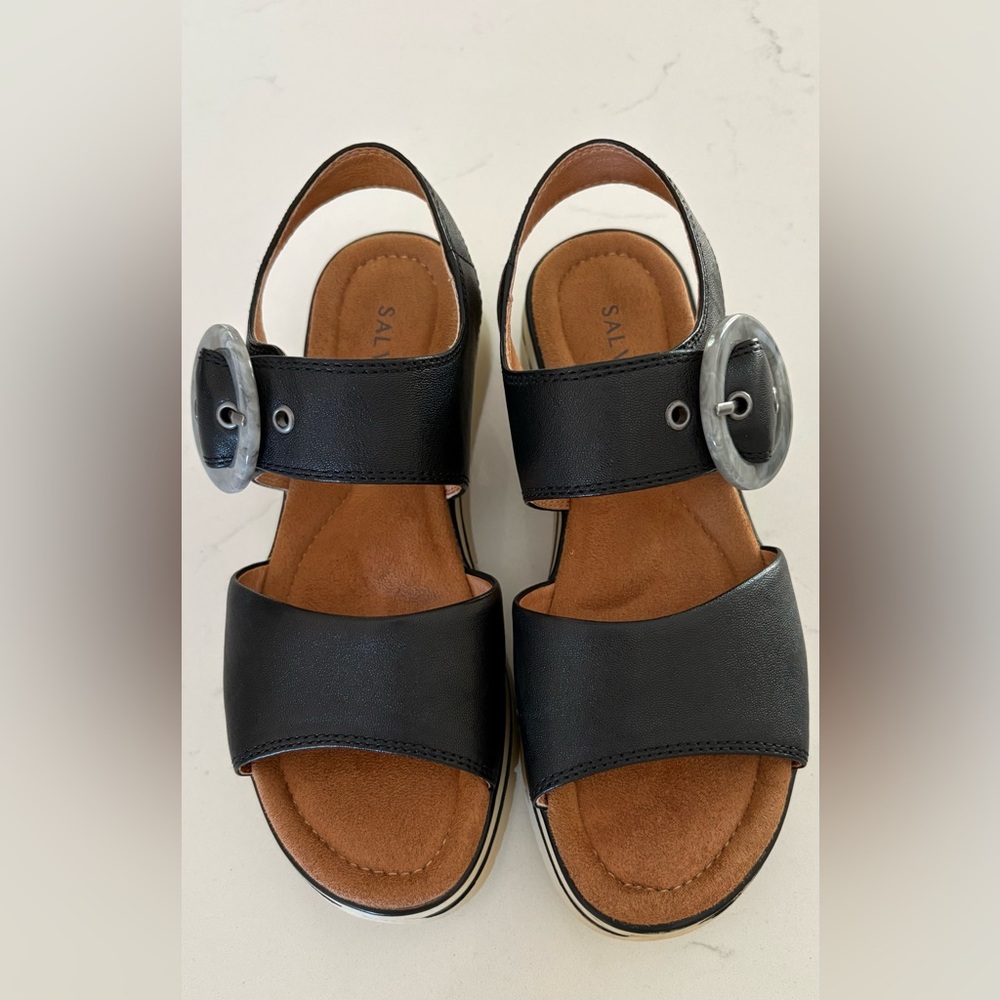 Black Slide Sandals with Silver Buckle